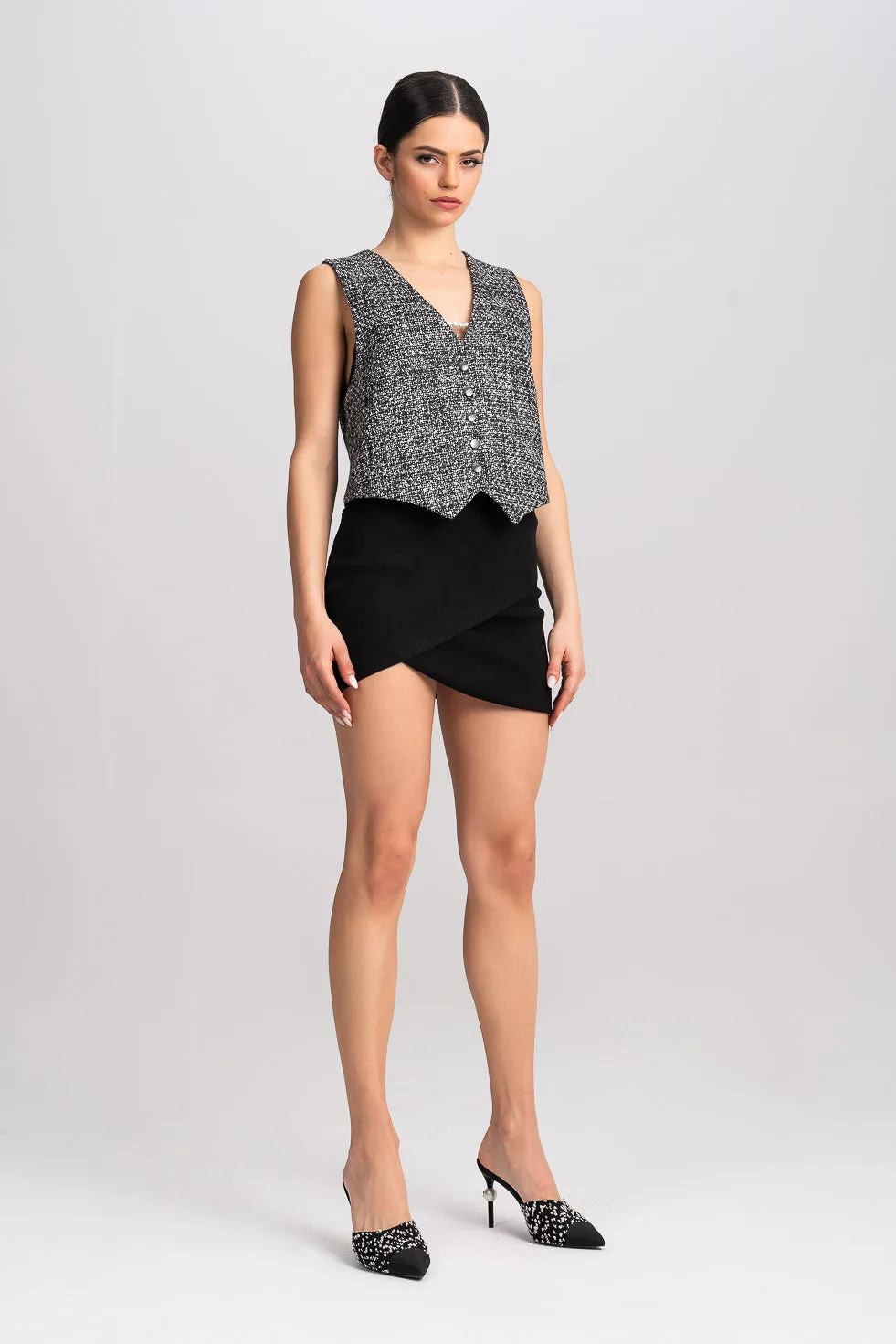 'LINA' TWEED VEST BOMBER JACKET