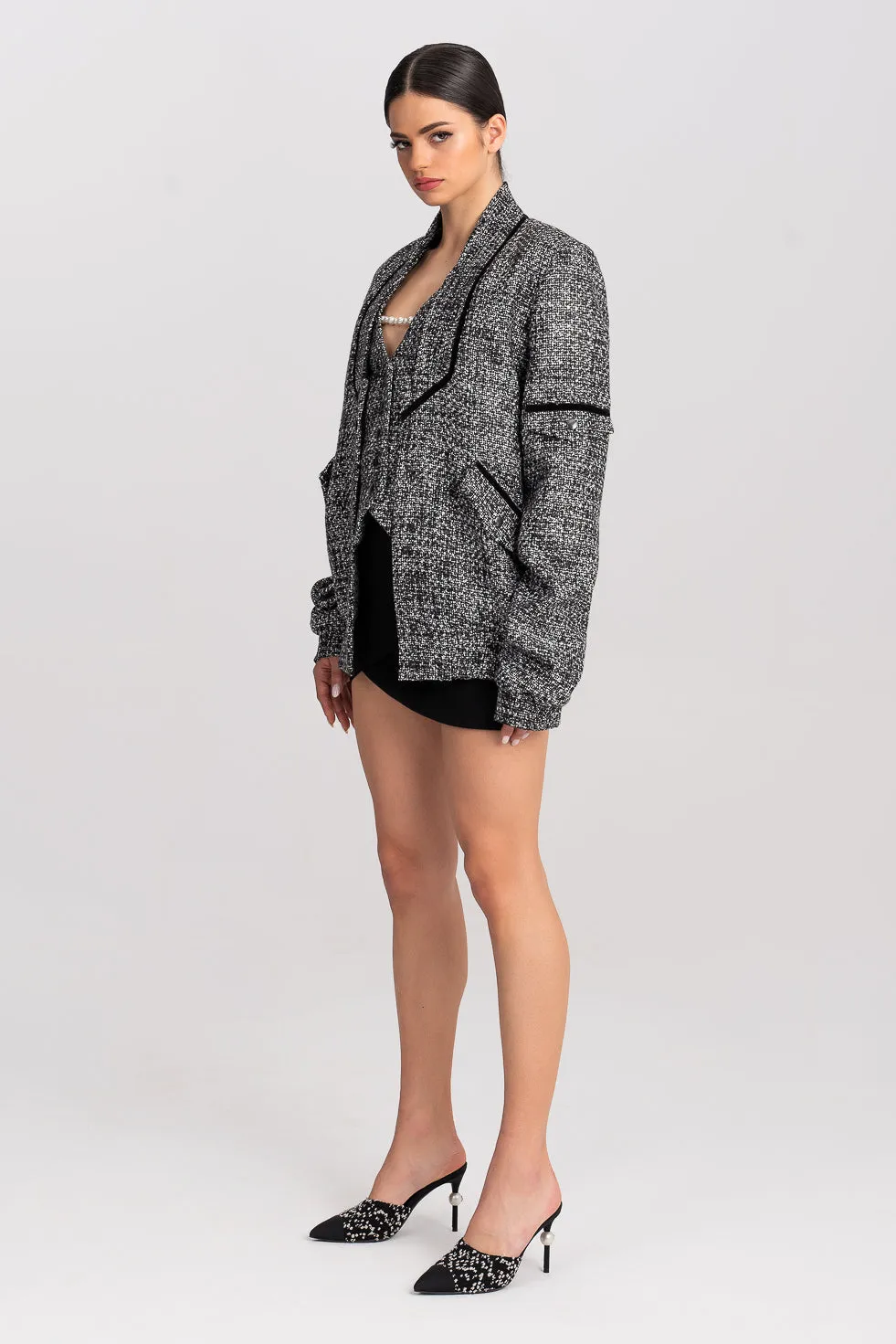 'LINA' TWEED VEST BOMBER JACKET