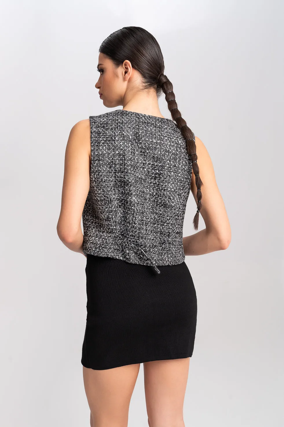 'LINA' TWEED VEST BOMBER JACKET