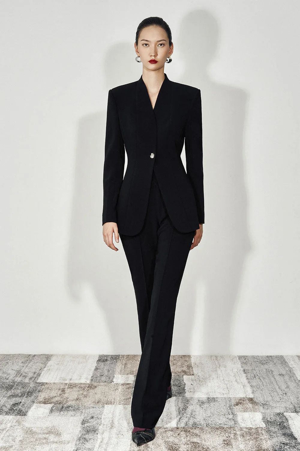 Madarin Structured Lapelless Twill Blazer