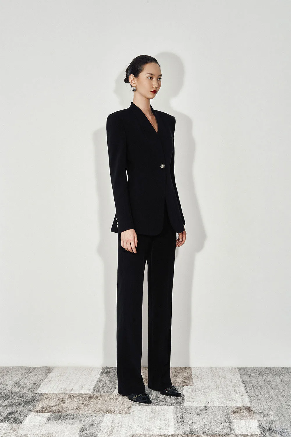 Madarin Structured Lapelless Twill Blazer