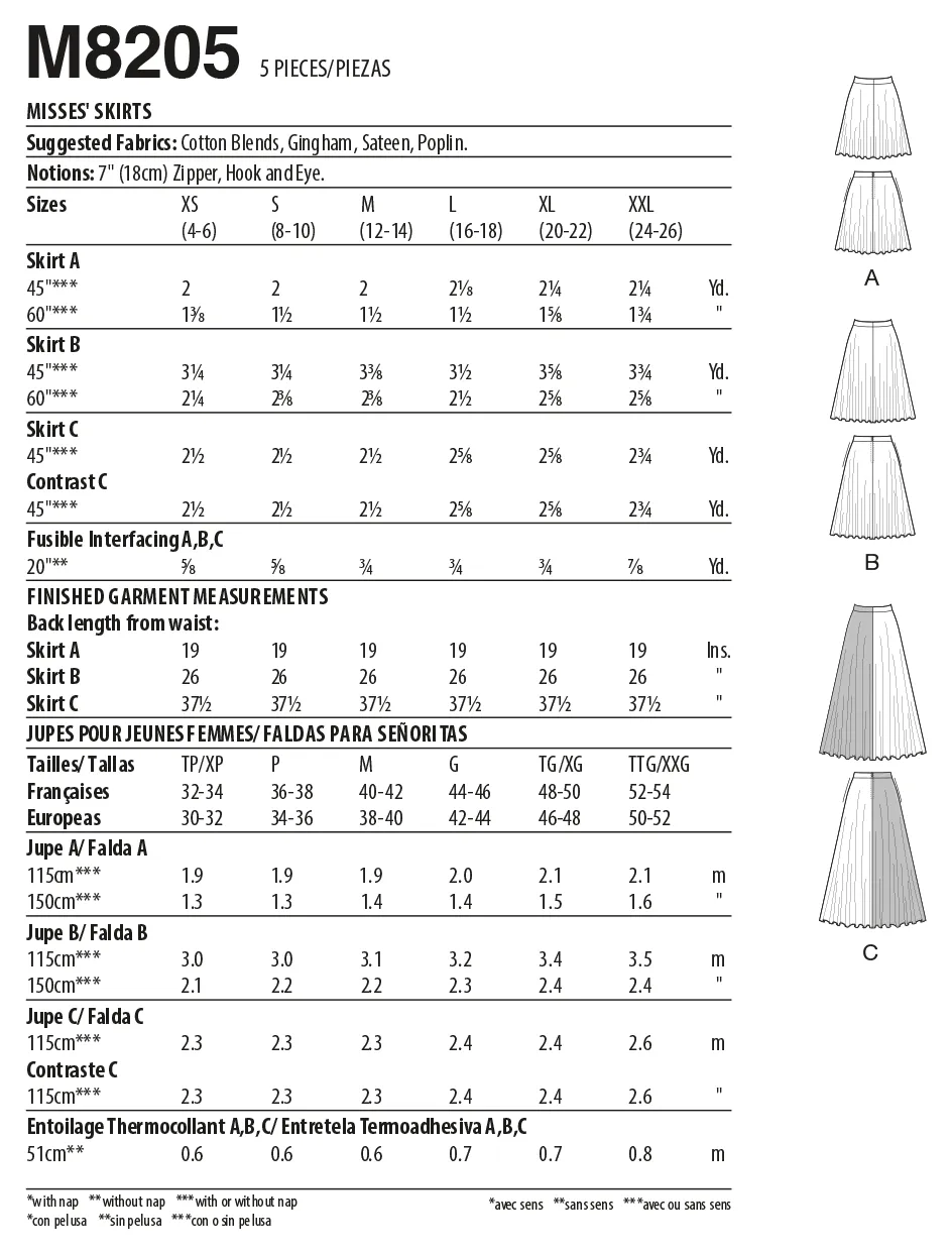 McCall's 8205 Skirts Sewing Pattern
