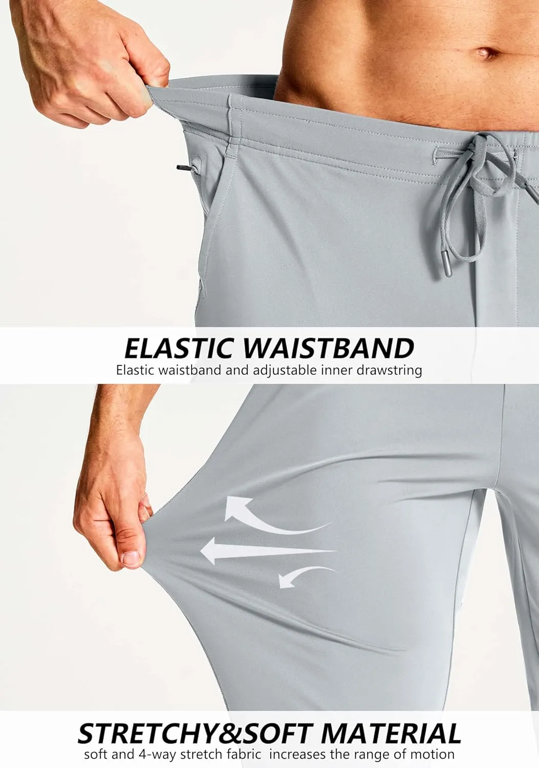 Men's Athletic Joggers with Zipper Pockets Stretch Track Pants Workout Running Gym Golf Sweatpants for Men