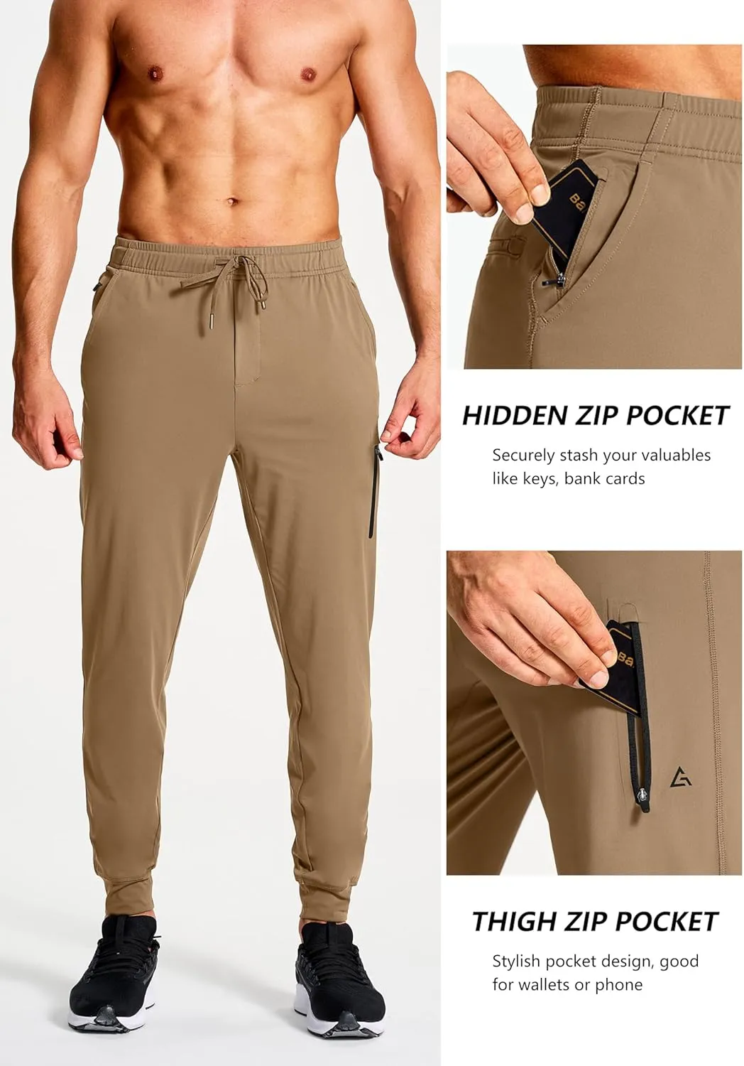 Men's Joggers Pants with Zipper Pockets Sweatpants Athletic Track Running Golf Workout Gym Pants for Men