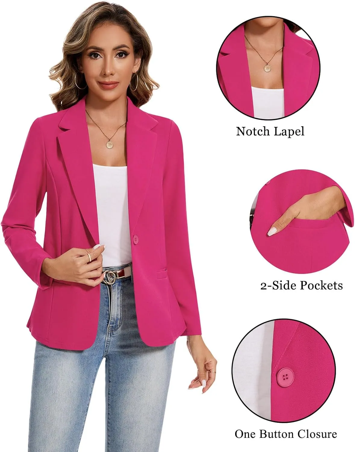 MINTLIMIT Blazers for Women Long Sleeve Button Front Blazer Lapel Business Casual Work Office Suit Jackets with Pockets