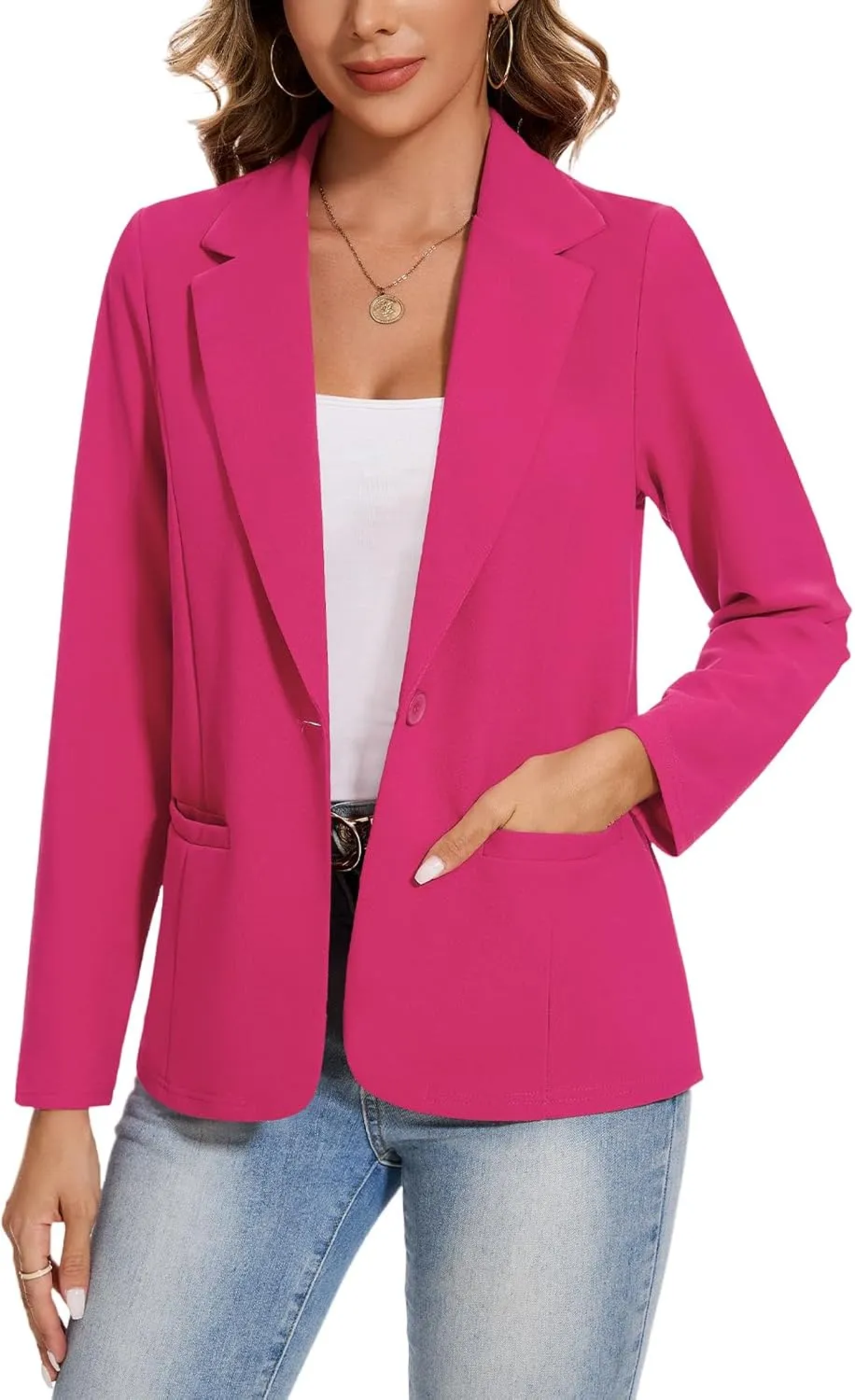MINTLIMIT Blazers for Women Long Sleeve Button Front Blazer Lapel Business Casual Work Office Suit Jackets with Pockets