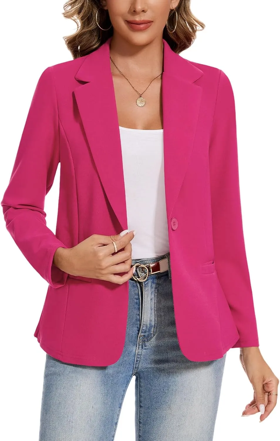 MINTLIMIT Blazers for Women Long Sleeve Button Front Blazer Lapel Business Casual Work Office Suit Jackets with Pockets