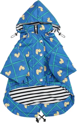 Morezi Dog Zip Up Raincoat with Reflective Buttons, Rain/Water Resistant, Adjustable Drawstring, Removable Hood, Raincoats with Legs 8lbs to 80lbs Available - Grid Blue - Medium