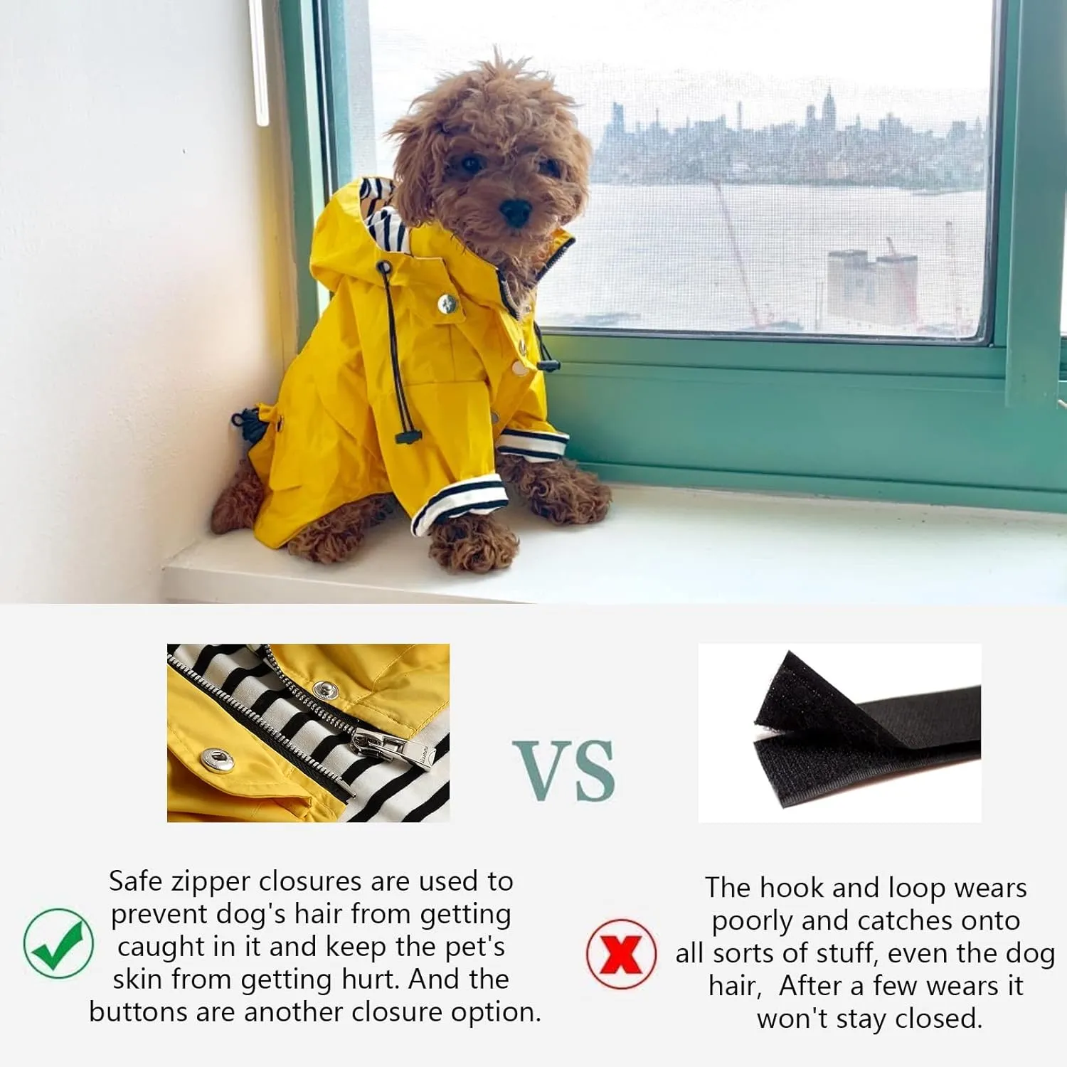 Morezi Dog Zip Up Raincoat with Reflective Buttons, Rain/Water Resistant, Adjustable Drawstring, Removable Hood, Raincoats with Legs 8lbs to 80lbs Available - Grid Blue - Medium