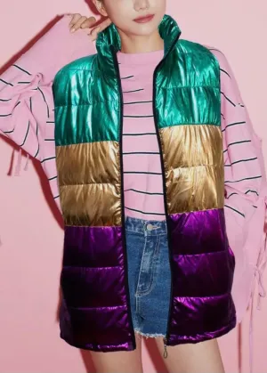 One Size Mardi Gras Color Block Puffer Vest