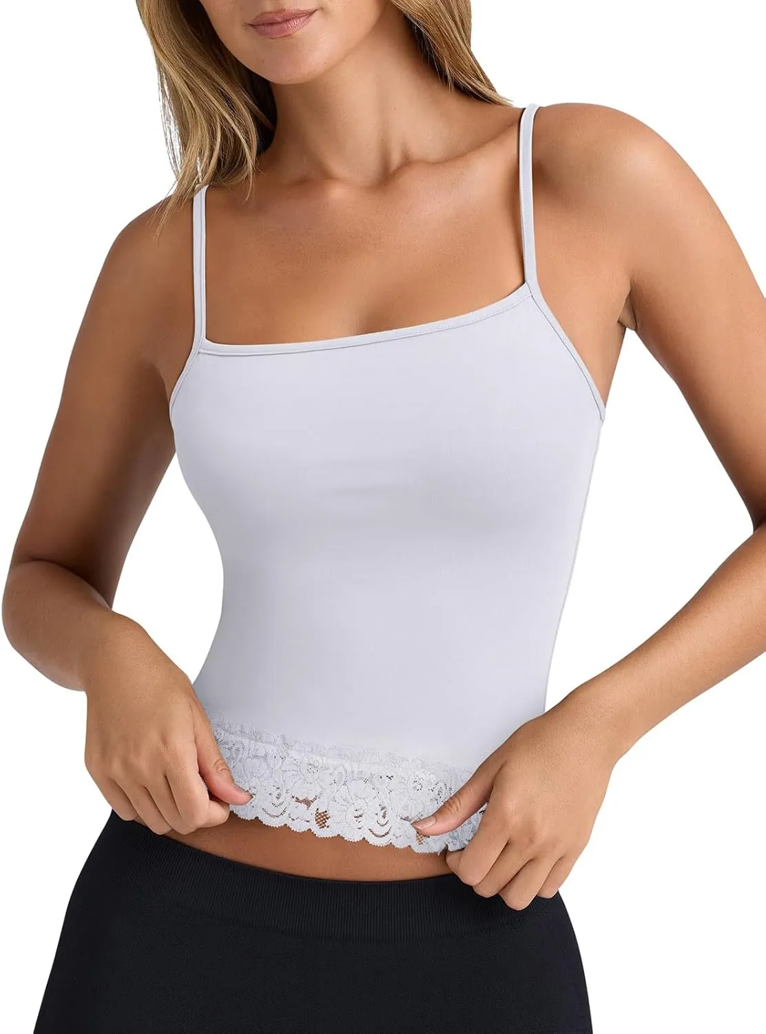 PINKMSTYLE Womens Lace Spaghetti Strap Tank Tops Double Lined Camisole Tops Going Out Outfits