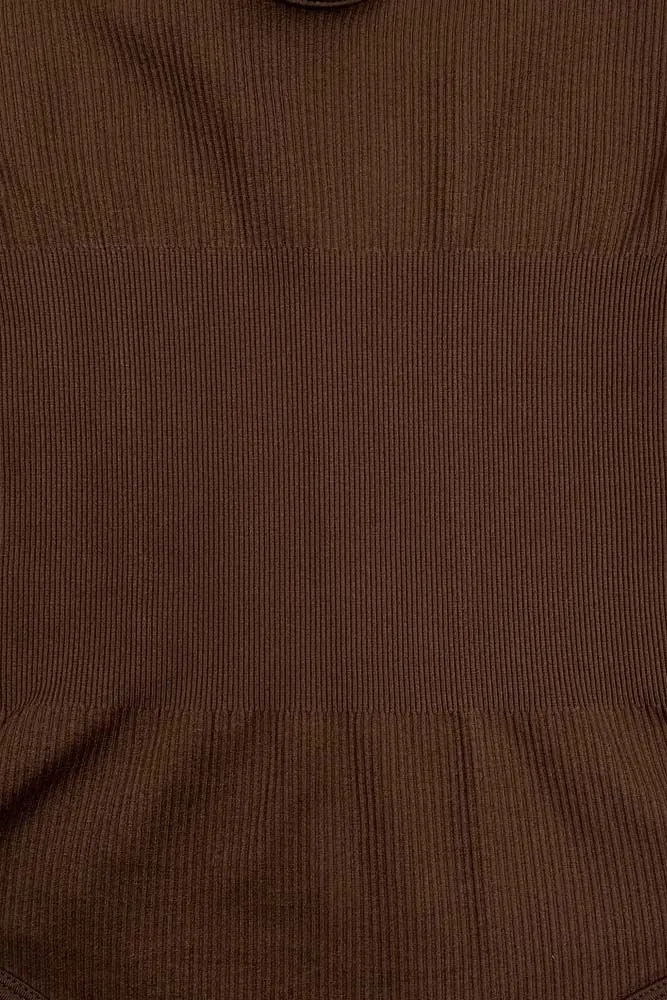 Plain Strappy Seamless Ribbed Nylon Bodysuit