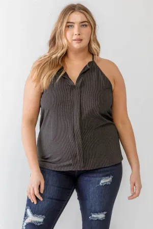 Plus Size Black Striped Print Sleeveless Strappy Tank Top