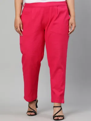 Rani Pink Plus Size Ethnic Wear Cotton Slub Pants
