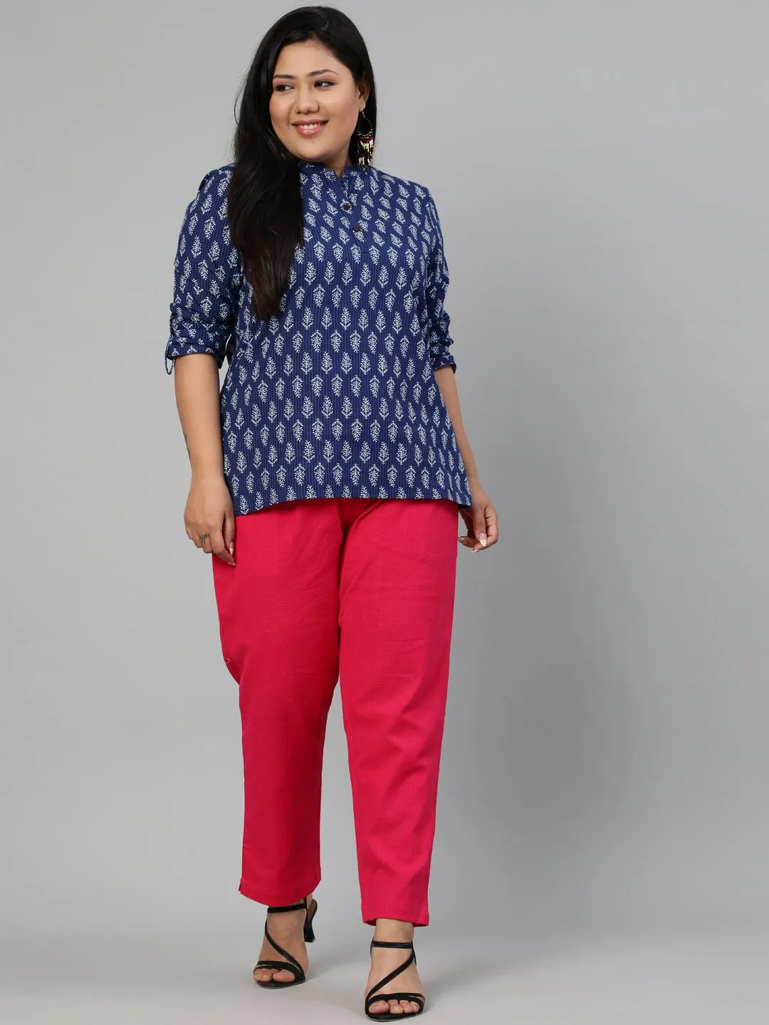 Rani Pink Plus Size Ethnic Wear Cotton Slub Pants
