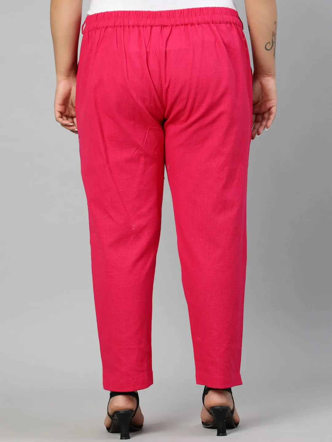 Rani Pink Plus Size Ethnic Wear Cotton Slub Pants