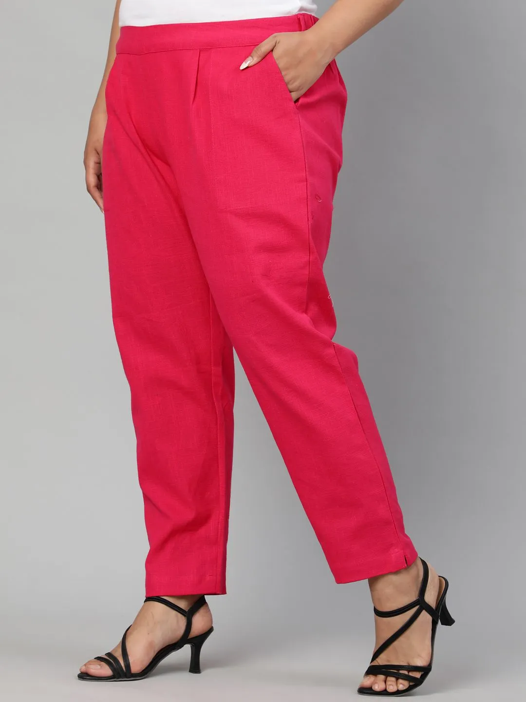Rani Pink Plus Size Ethnic Wear Cotton Slub Pants
