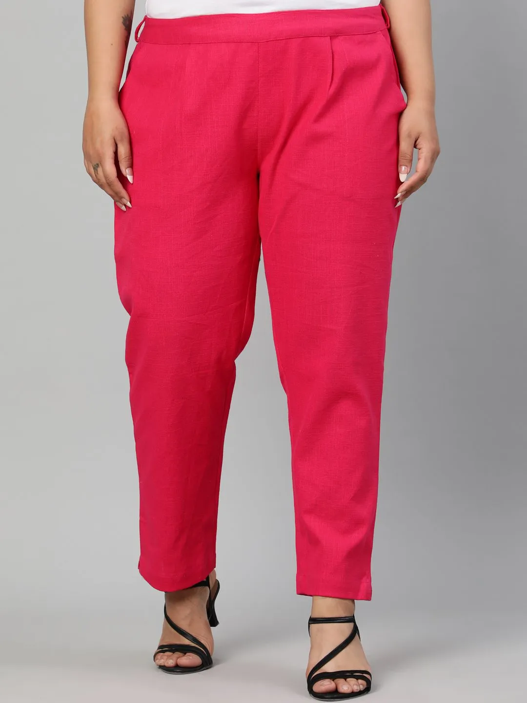 Rani Pink Plus Size Ethnic Wear Cotton Slub Pants