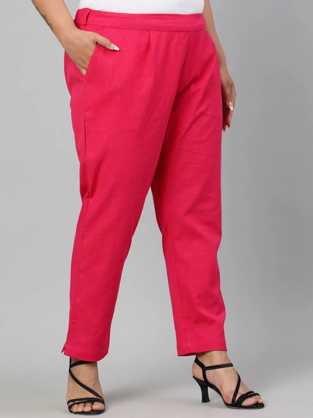 Rani Pink Plus Size Ethnic Wear Cotton Slub Pants