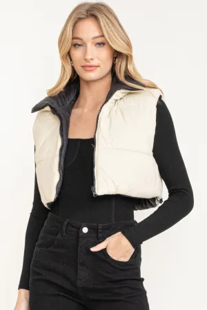 Sleeveless Puffer Vest in Light Taupe
