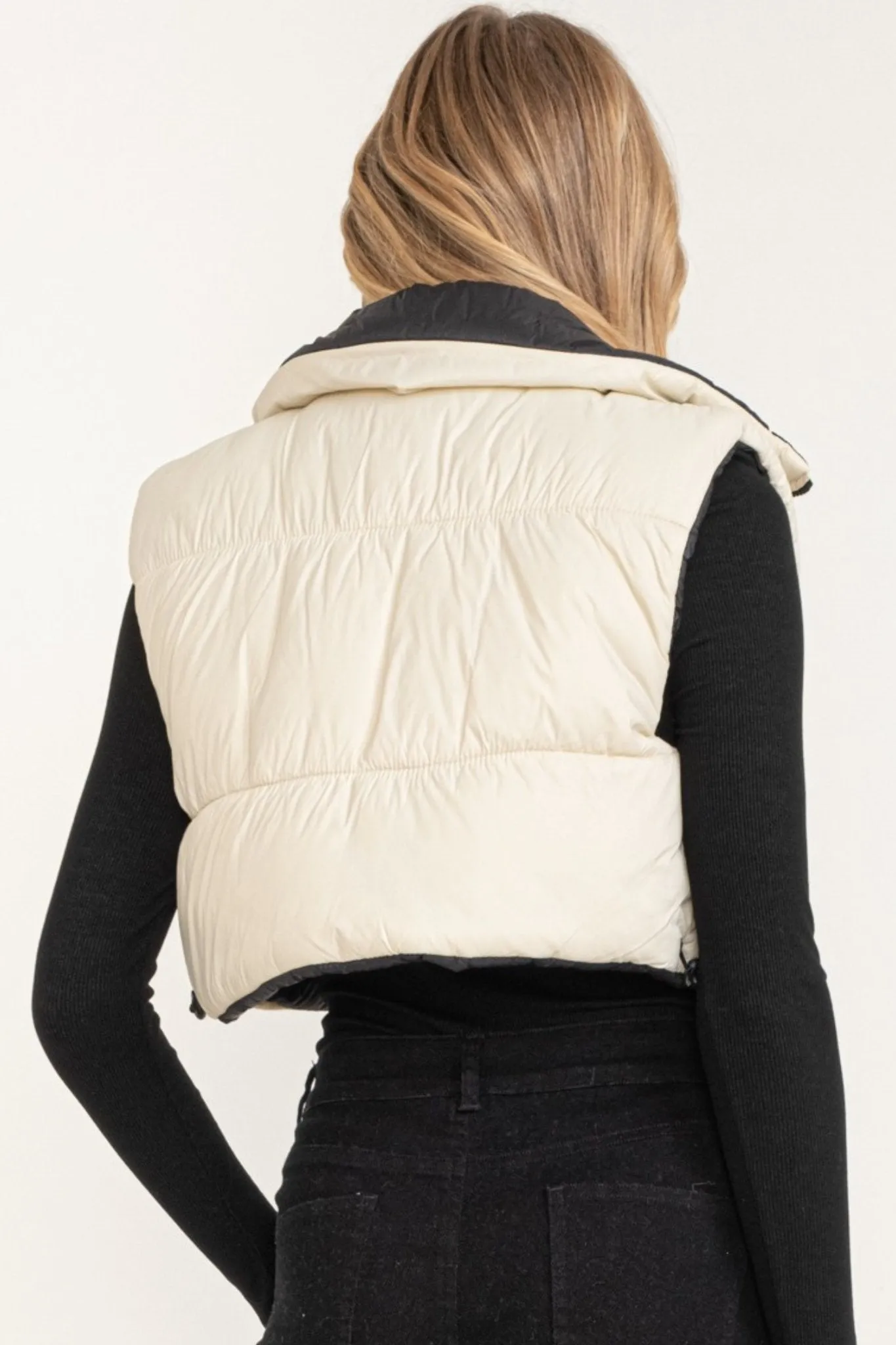 Sleeveless Puffer Vest in Light Taupe