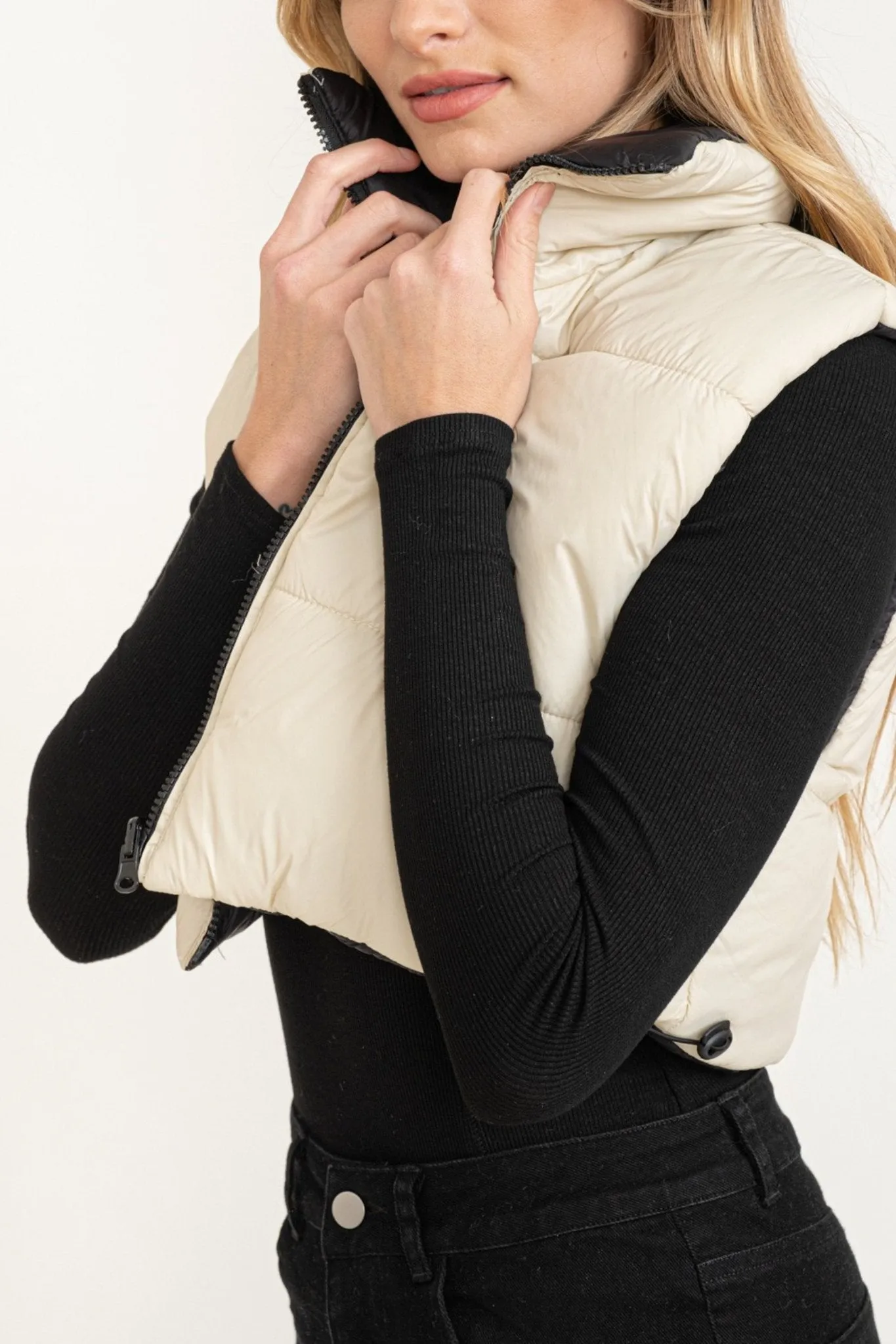 Sleeveless Puffer Vest in Light Taupe