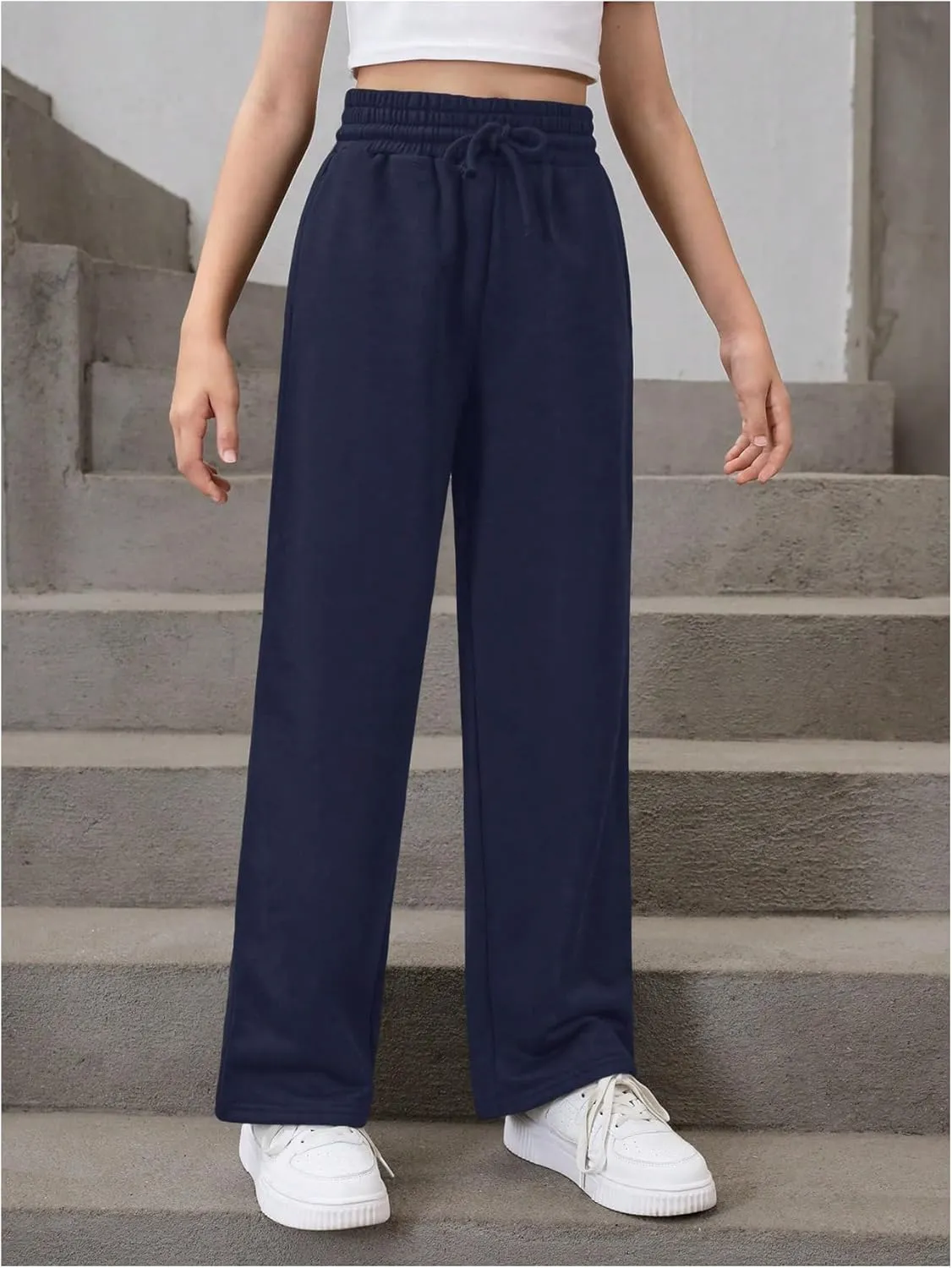 SOLY HUX Girl's Straight Wide Leg Sweatpants Casual High Waisted Baggy Joggers Track Pants