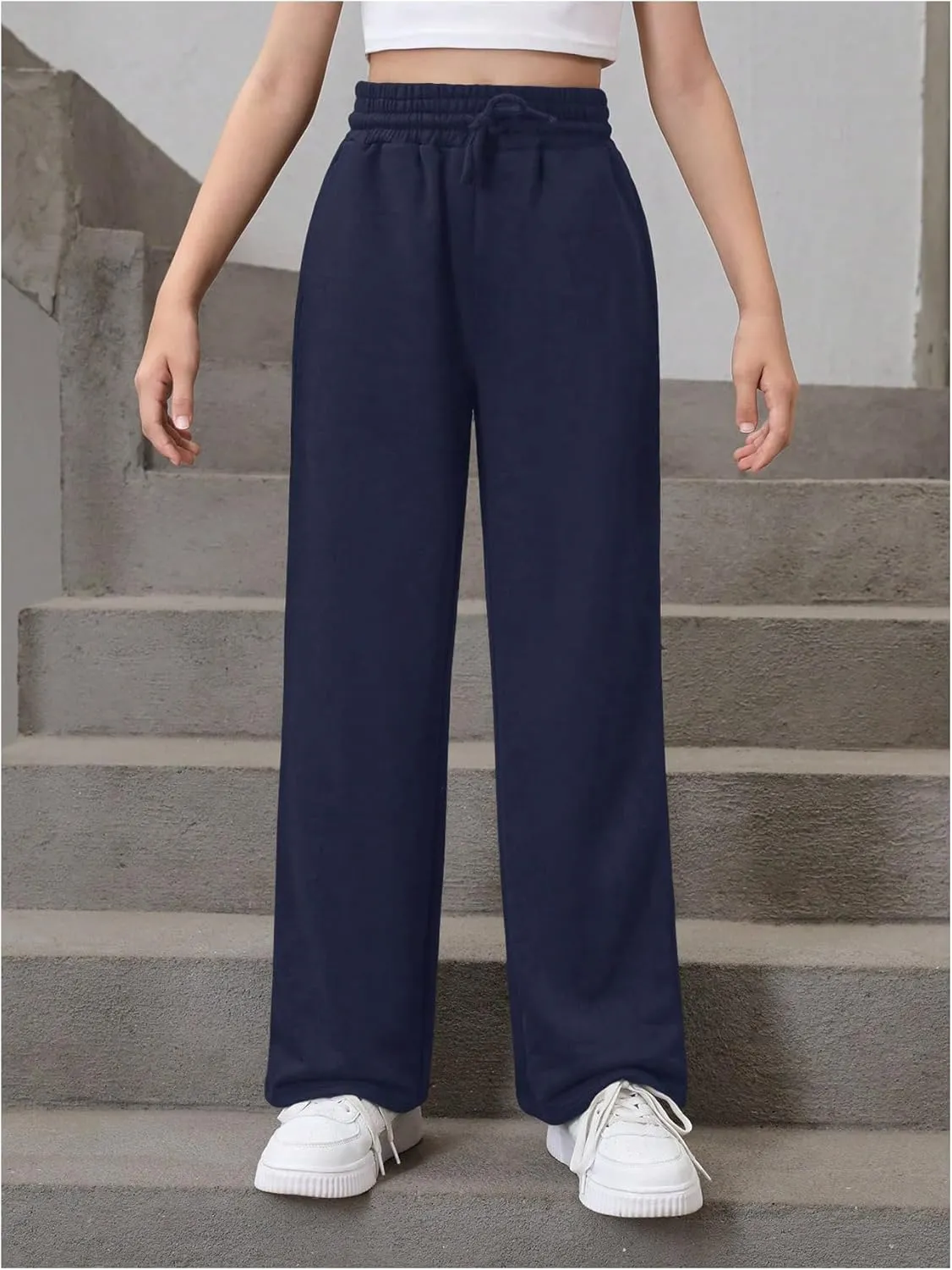 SOLY HUX Girl's Straight Wide Leg Sweatpants Casual High Waisted Baggy Joggers Track Pants
