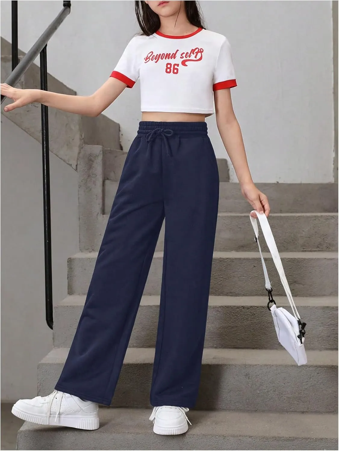 SOLY HUX Girl's Straight Wide Leg Sweatpants Casual High Waisted Baggy Joggers Track Pants