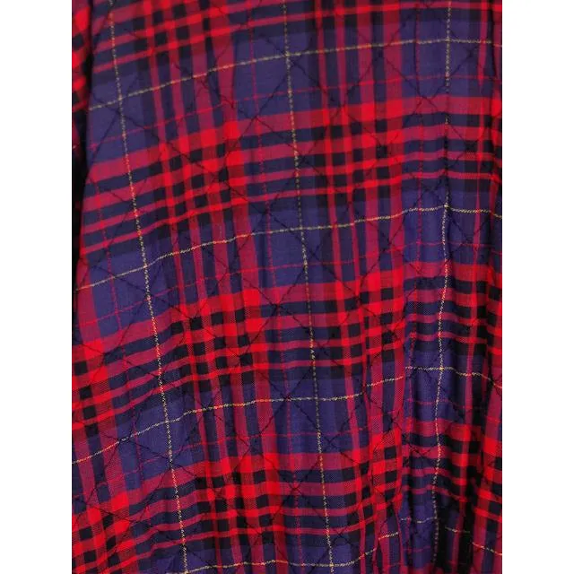 Vintage Circle Skirt Quilted Red Navy Blue Plaid 1950s 24-27" Waist Small