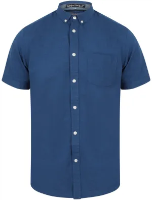 Wells Short Sleeve Cotton Linen Shirt In Ink Blue - Tokyo Laundry