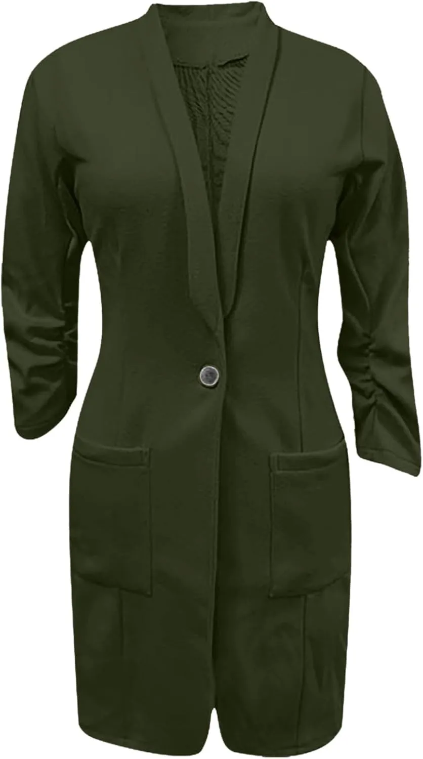 Women Casual Pockets Blazer Long Sleeve Single Button Ladies Elegant Boyfriend Suit Jacket for Office Work Business