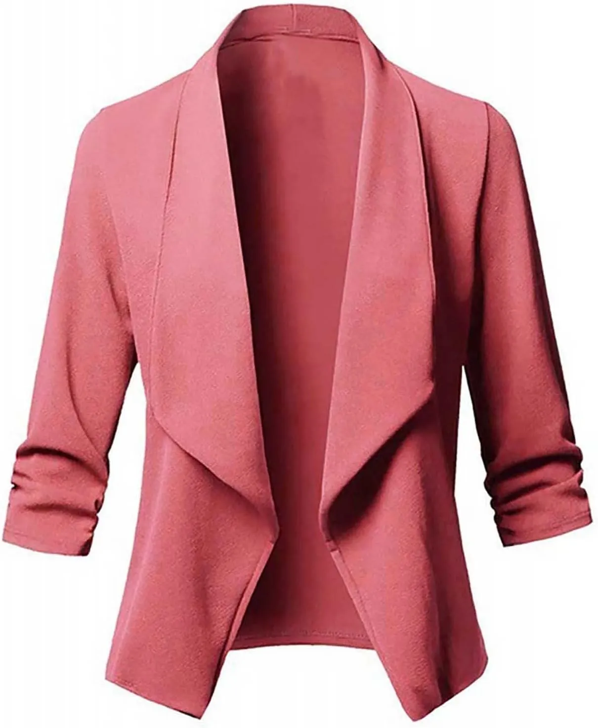 Women's Blazer Jackets Casual Ruched 3/4 Sleeve Open Front Cardigan Blazers Solid Color Stretchy Work Office Coats