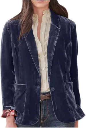 Women's Solid Long Sleeve Velvet Blazer Jacket Open Front Cardigan Coat with Pockets Fashion Casual Blazers Outerwear
