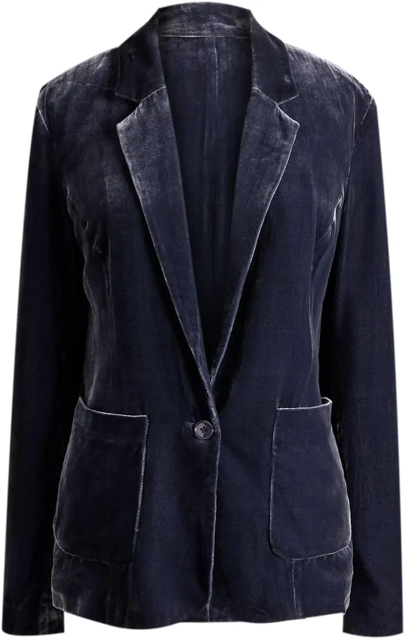 Women's Solid Long Sleeve Velvet Blazer Jacket Open Front Cardigan Coat with Pockets Fashion Casual Blazers Outerwear