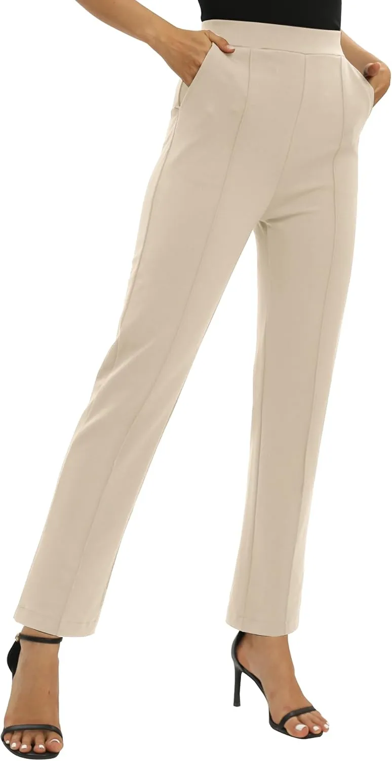Women's Yoga Dress Pants Stretchy Casual Slacks Straight Leg Work Pants with Pockets